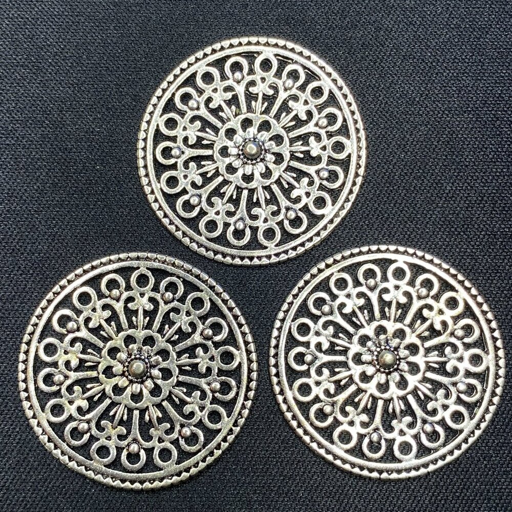 Floral Mandala Filigree Design Pendant, Antique Silver, 33 x 33mm